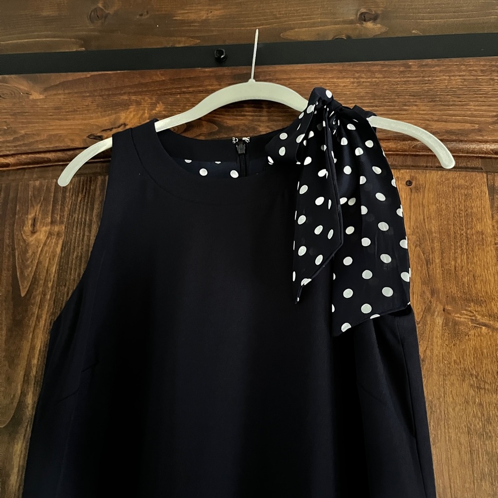 Tahari Navy Sheath dress with polka tie and lining